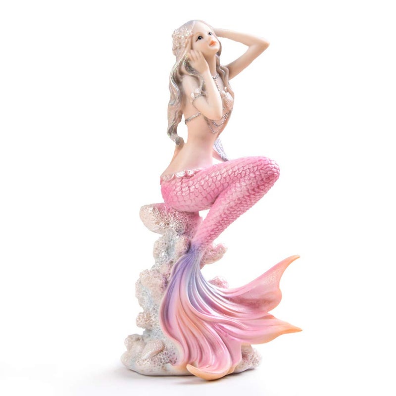 Rayberro Pink Mermaid Figurines 7.28" Resin Mermaid Sculpture Mediterranean Princess Ornaments Home Office Desktop Bookshelf Mermaid Collectible Figurines Crafts Fish Tank Aquarium Decoration - Image 1